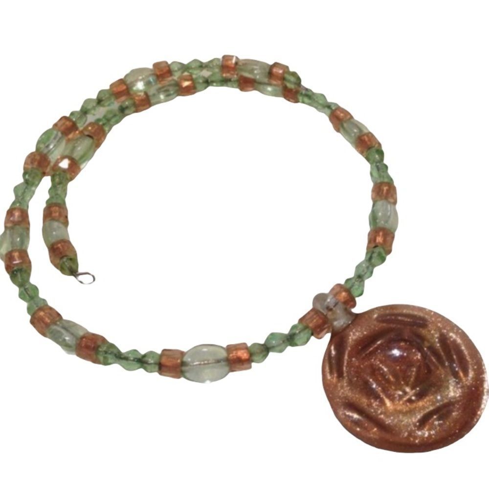 Vintage Bead Choker With Glass Flower Pendant